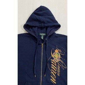 EUC Women LRL Lauren Jeans Co Hoodie Size L Full Zipper Front Long Sleeve Emblem